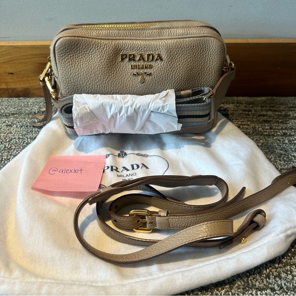 PRADA Vitello Daino Camera Crossbody Cammeo Double Zip in Dusty Pink